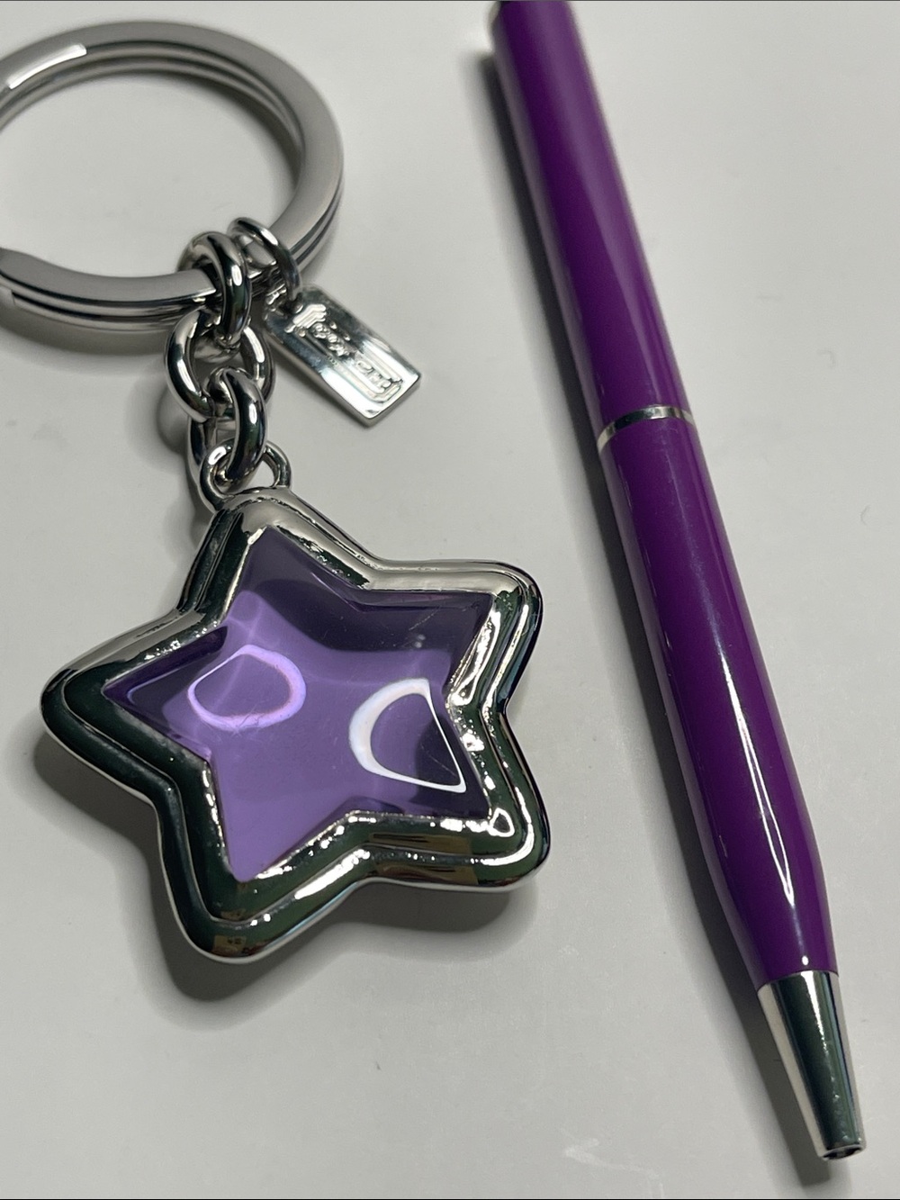 Coach Silver Star Keychain with Purple Inlay and Coach Pen - Picture 2 of 6